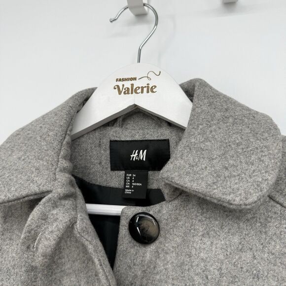H&M Grey Wool Blend Button Front Peacoat Jacket Coat Size US 4 Preppy - Picture 5 of 11